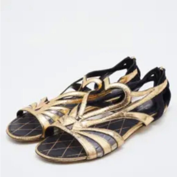 Louis Vuitton Queen of Hearts Gold Sandals Size 38.5 ASO Alicia Vikander - Picture 7 of 9